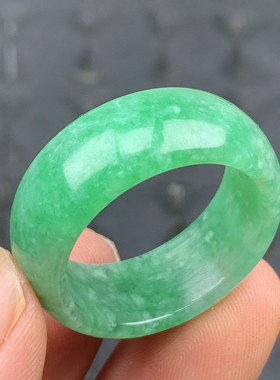 #32号缅甸天然A货23.4mm 冰润满绿翡翠戒指轮胎宽边玉戒男女 T218