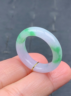 16-17号缅甸天然A货翡翠T570 内径18mm 春带彩半山水戒指素圈指环