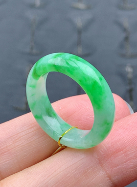 #114号缅甸天然A货17.2mm 阳绿戒指翡翠女戒男指环满绿素圈 T382