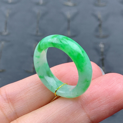 #114号缅甸天然A货17.2mm 阳绿戒指翡翠女戒男指环满绿素圈 T382