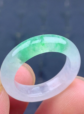 #18号缅甸天然A货18.6mm 冰绿翡翠戒指女戒男指环白月光素圈 T210