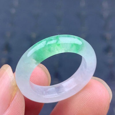 #18号缅甸天然A货18.6mm 冰绿翡翠戒指女戒男指环白月光素圈 T210