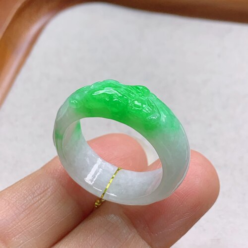 20-21号缅甸天然A货翡翠 T1192 内径19.5-8-3.5mm 正阳绿貔貅戒指