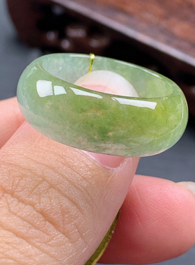 19号缅甸天然A货翡翠 T795  内径19mm  冰黄半山水戒指轮胎冰秋香