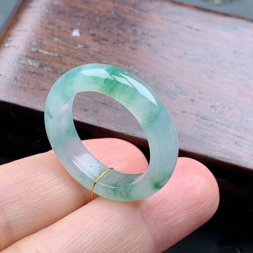 20-21号缅甸天然A货翡翠 T1007 内径19.5/5.6/4mm 起胶飘花戒指