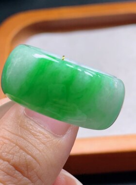 26-27号缅甸天然A货翡翠 T1220 内径21.7mm 阳绿半山水轮胎戒扳指