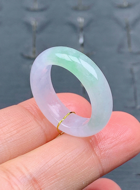 15-16号缅甸天然A货翡翠T573 内径17.6mm 冰绿半山水戒指素圈指环