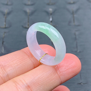 15-16号缅甸天然A货翡翠T573 内径17.6mm 冰绿半山水戒指素圈指环