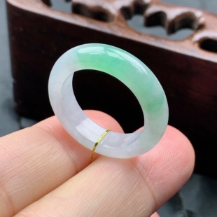 3.2mm 14号缅甸天然A货翡翠 内径17.4 冰胶飘绿戒指 T884