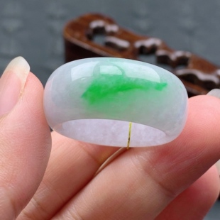 紫飘阳绿轮胎戒指春彩 内径20.3mm 22.23号缅甸天然A货翡翠 T899