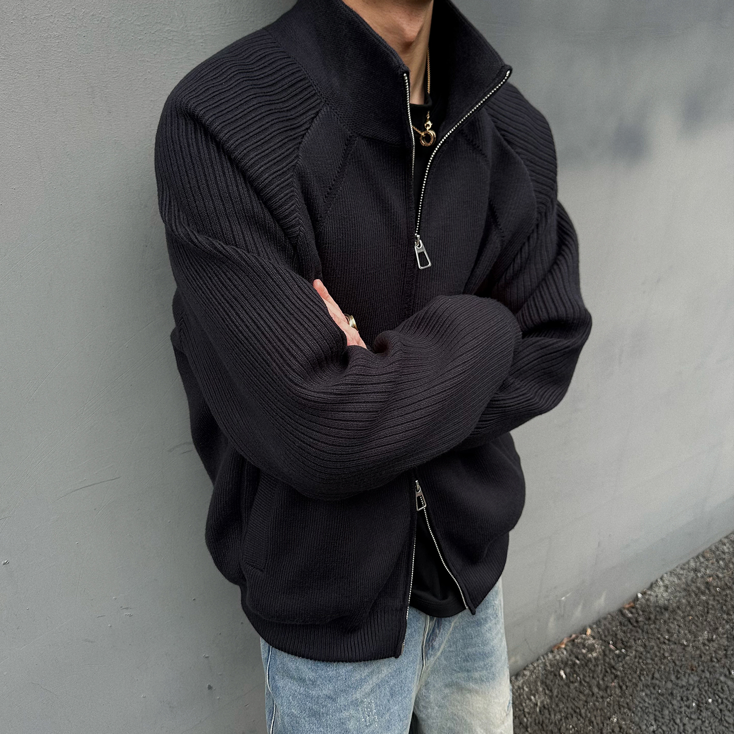 羽绒服男女双拉链开衫针织厚毛衣