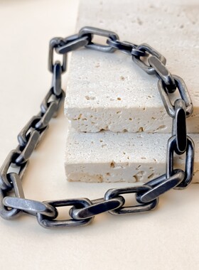 男士工业风枪黑手链粗款8mm几何方锁古巴手链梯形方扣美式钛钢链