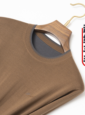 春秋圆领羊毛衫男100纯针织衫长袖中年套头打底衫毛线衣精纺毛衣