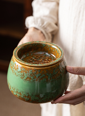 茶水分离窑变茶渣缸陶瓷茶洗建水过滤带盖桌面烟灰茶台废水垃圾桶