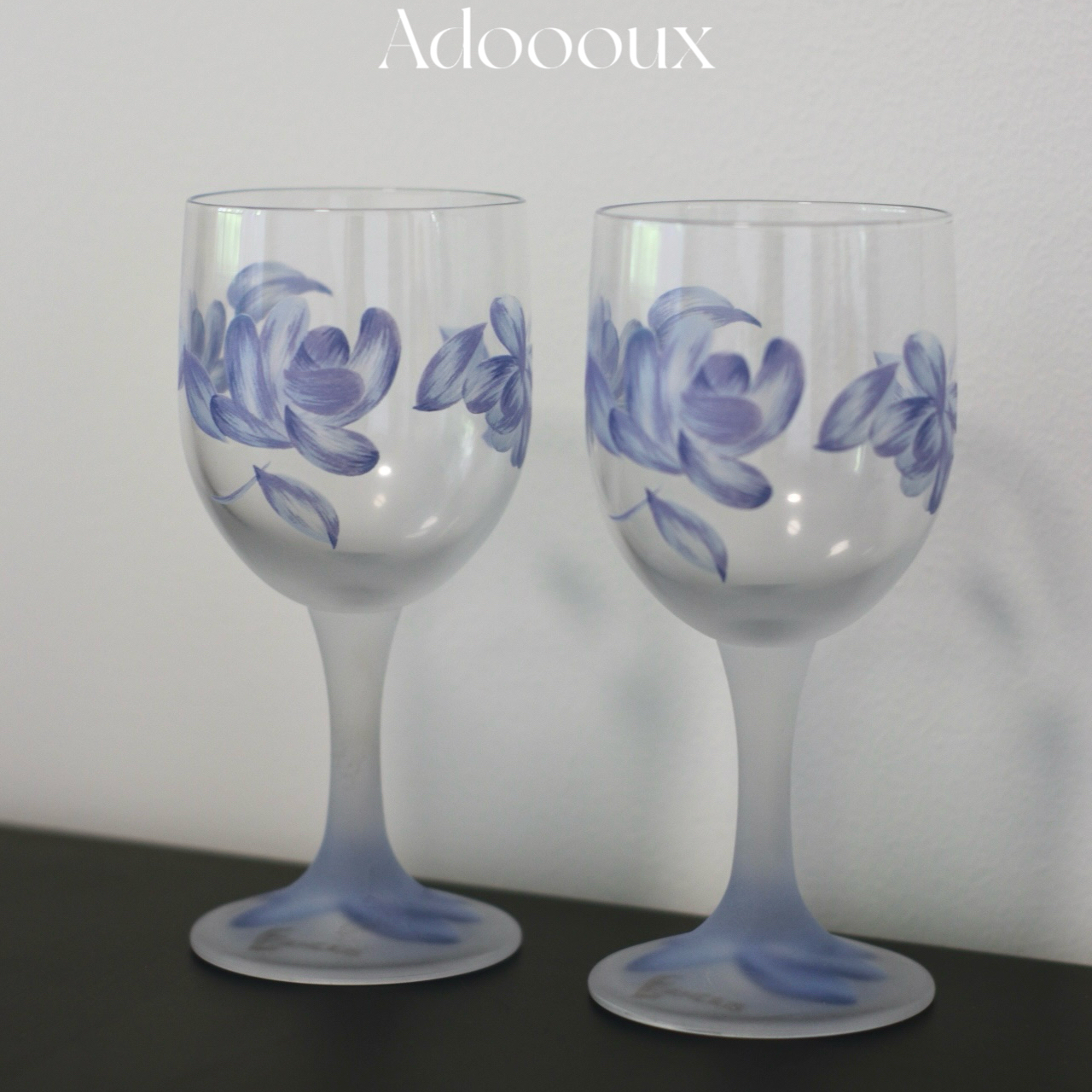 Adoooux全新法国中古孤品刻花手工玻璃高脚红酒杯果汁杯