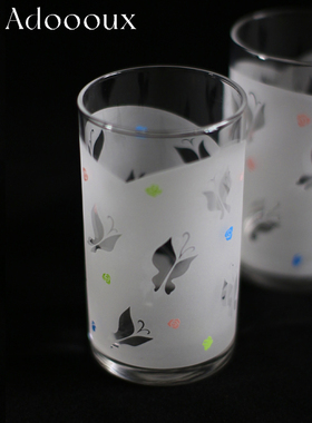 Adoooux「新品少量」中古磨砂镂空蝴蝶玻璃直身果汁杯水杯vintage