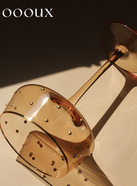 Adoooux孤品全新贴钻琥珀色玻璃高脚杯鸡尾酒杯果汁杯烛台甜品杯