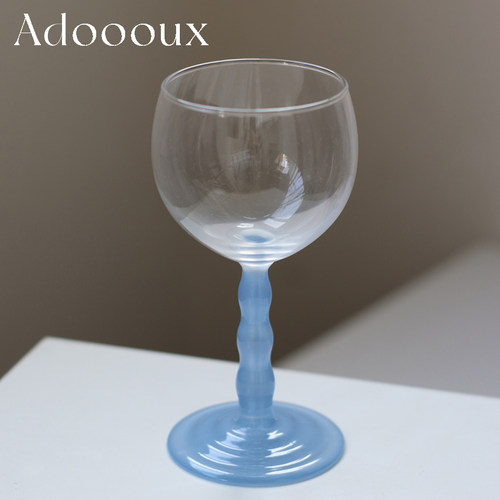 Adoooux 意大利中古孤品全新奶蓝双色质感vintage高脚酒杯/果汁杯