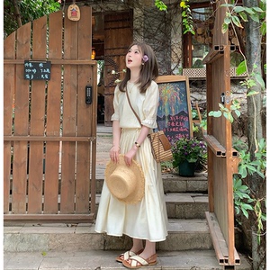 富贵rich【米兰小镇】小个子连衣裙女夏百搭短袖高腰裙