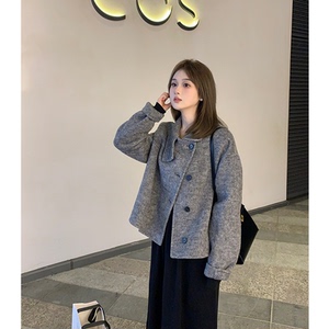 富贵rich【首尔大衣】2023秋冬新款小个子毛呢外套女短款灰色大衣