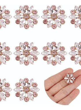 10 PCS Flower Shape Light Rose Rhinestone Buttons 20mm
