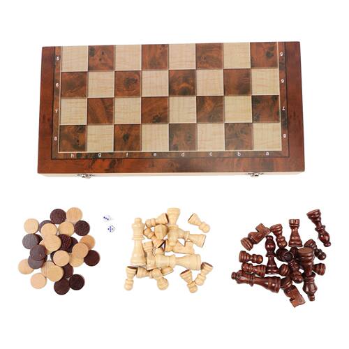 3 in 1 Wooden Chess Checkers Set Portable Chess Checkers