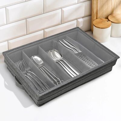 Flatware Storage Case 5 Compartment with Lid Foldable