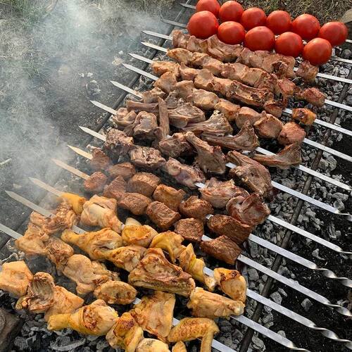6Pcs BBQ Skewers Stainless Steel Wide Barbecue Sticks Flat