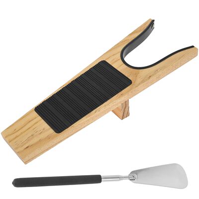 2Pcs Wooden Boot Jack and Retractable Shoe Horn Set Boot