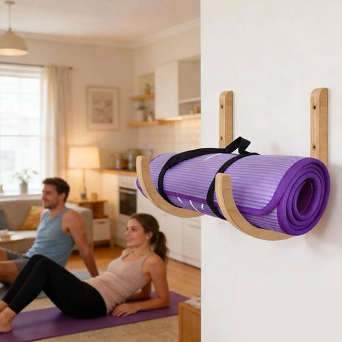 Yoga Mat Storage 2 Pieces Wooden with Screws Yoga