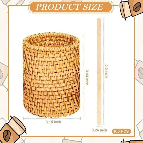 Industrial Tools 100 Pcs Wood Rattan Coffee Stirrers Holder