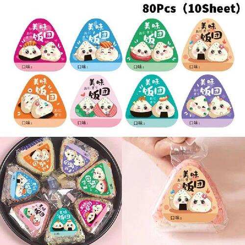 80Pcs Triangle Rice Ball Packing Bag Stickers Nori Seaweed