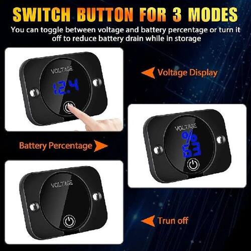 Black DC 6-30V LED Battery Voltage Gauge Meter With 10A