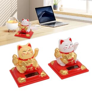 2pcs Lucky Cat 3.15 Inch Solar Powered Wealth Welcoming