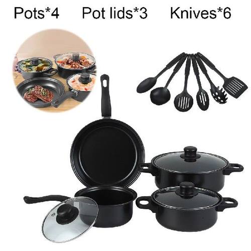 12Pcs Non Stick Cookware Set Deep Frying Pan with Lid Milk