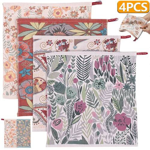 4Pcs Kitchen Tea Towels Cotton Absorbent Dish Cloth with
