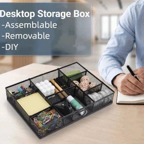 Easy To Assemble Metal Mesh Drawer Organizer Black Hollow