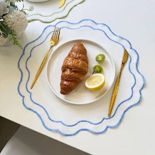 Embroidered Placemat Flower Shaped Polyester Cotton Napkin