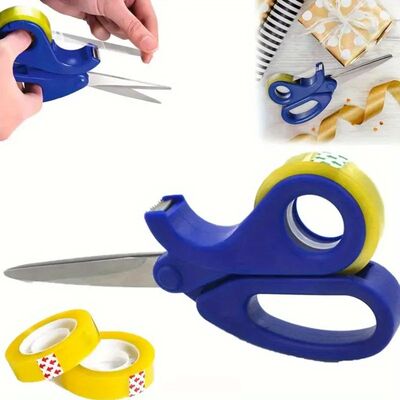1pc, 2-in-1 Multifunctional Scissors with Tape Dispenser,