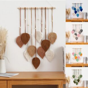 Macrame Pendant Hand Leaf Decor Hanging Boho Woven Tapestry