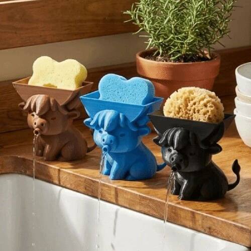 3D Printed Cow Shape Sponge Holder with Drainage Holes