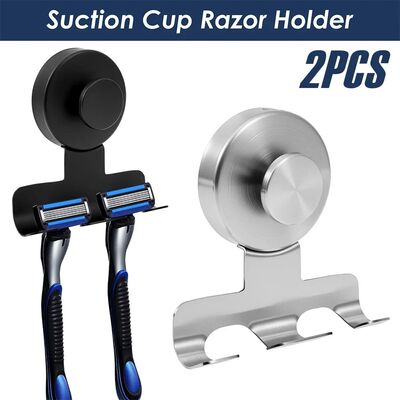 2Pcs Suction Cup Shaver Holder Stainless Steel Shower Razor
