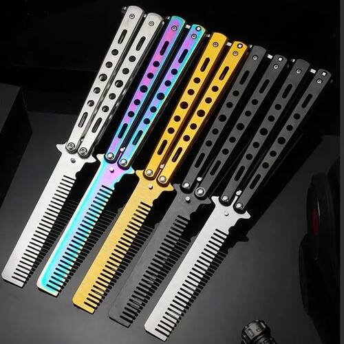 1Pcs Stainless Steel Foldable Butterfly Knife Comb