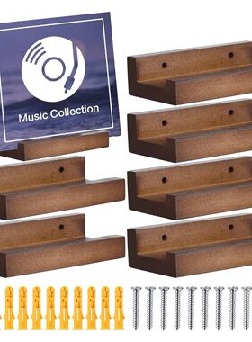 6PCS Small Wall Record Holder Display Shelf Wood Vinyl