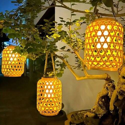 Waterproof Rattan Solar Lanterns Soft Light Rechargeable