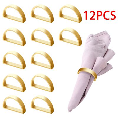 12Pcs Zinc Alloy Napkin Ring D-shaped Gold Napkin Rings