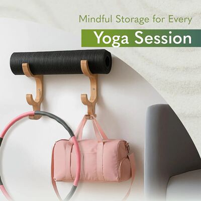 Yoga Mat Holder Wooden Foam Roller Wall Mount Rack Gym
