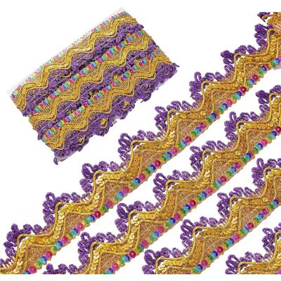 9.3 Yard Purple Trimmed Glitter Mesh Fabric Sequin