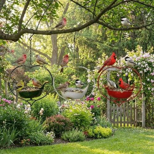 Creative Heart Shape Hanging Bird Feeder Iron Retro Wild