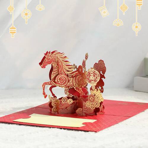 2026 3D Greeting Card Gold Foil Year Of The Horse Festival